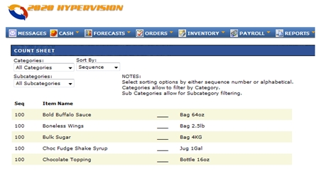 Inventory count sheet